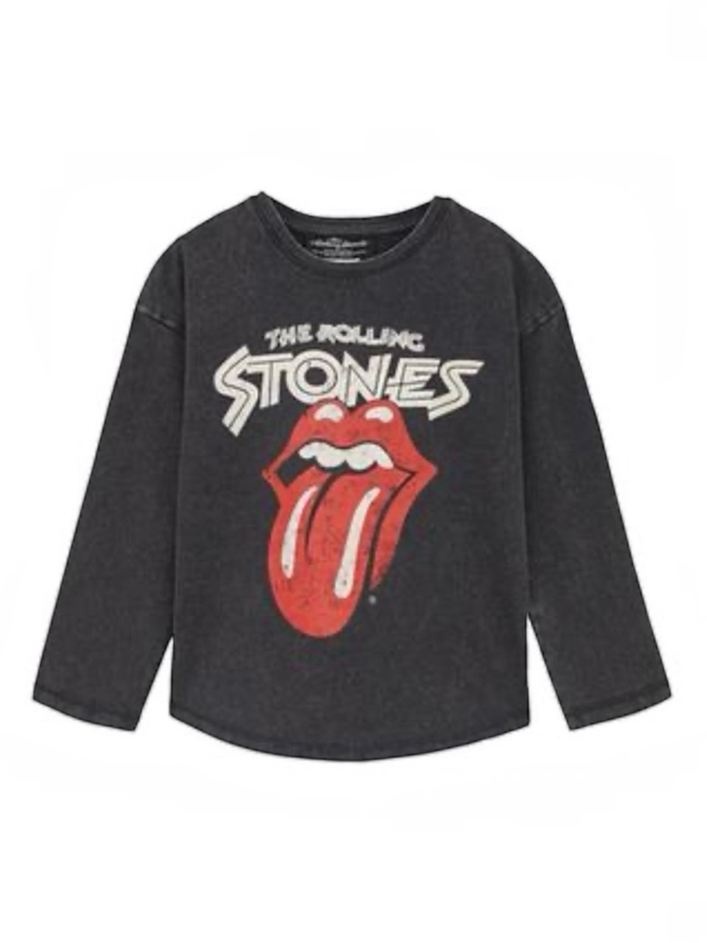 Zara Girls Rolling Stones Band Tee Black Red Tongue Logo Long Sleeve Size 6